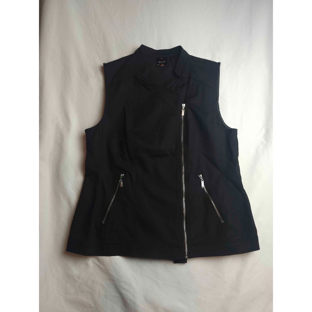 Rafaella Moto Vest Womens Size 8 Black Knit Asymmetric Zip Modern Minimalist